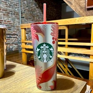 NWT Starbucks 2019 Venti Holiday Holly Cold Steel Metal Tumbler Cup
